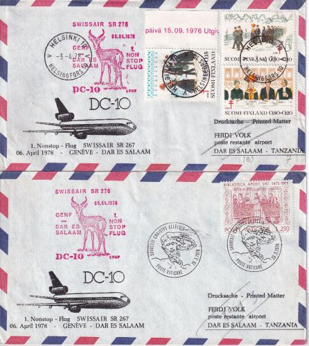 Finnland/Vatikan - Zuleitungspost Swissair Erstflug Genf Dar-es-Salam 1978