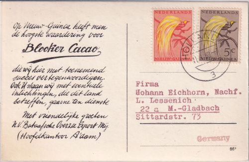 Niederl. Neuguinea - 5+1 C. Paradiesvogel Ansichtskarte Hollandia - München 1962