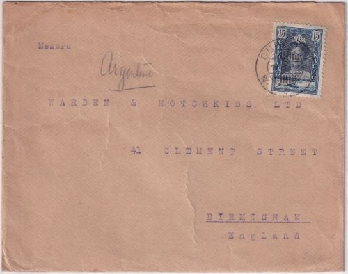 Curacao - 15 C. Wilhelmina Brief n. ENGLAND Curacao - Birmingham 1932