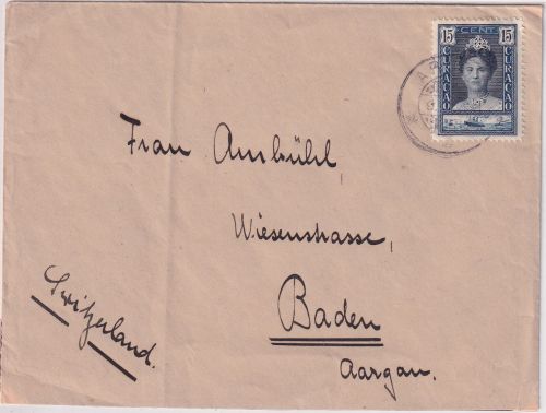 Curacao/Aruba - 15 C. Wilhelmina Brief i.d. SCHWEIZ Aruba - Baden 1932