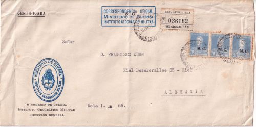 Argentinen - Correspondencia Oficial Ministerio de Guerra Einschreibebrief 1933