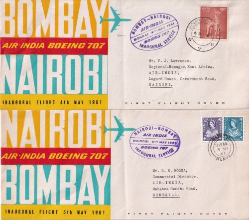Indien/Kenya Air India Firstflight Bombay-Nairobi & return 2 Flight covers 1961
