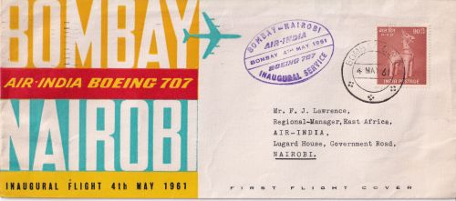 Indien Air India Firstflight Bombay-Nairobi illustrated Flight cover May 4, 1961