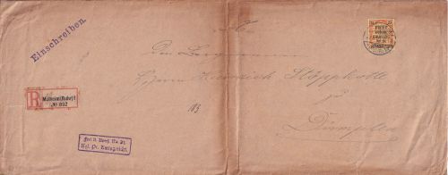 DR - 25 Pfg. Frei d. Ablösung Nr.21 Einschreibebrief/Nachbarortsverkehr 1903