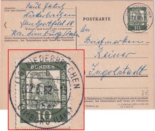 BRD - (16) Niederbrechen ü. Limburg Poststelle I Karte n. Ingolstadt 1962