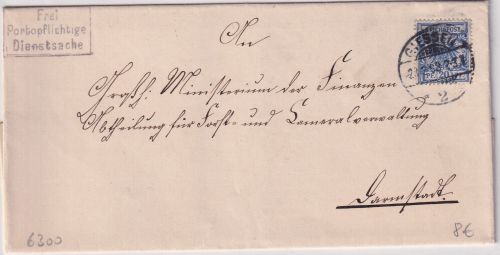 DR - 20 Pfg. K/A Doppelbrief/Dienstsache Giessen - Darmstadt 1898