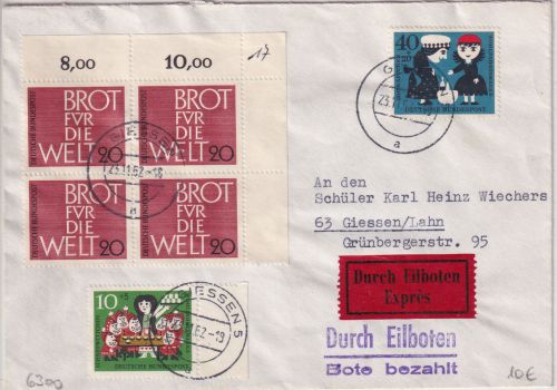 BRD - Giessen 3 aptierter Tagesstpl. philatel. Ortseilbrief 1962