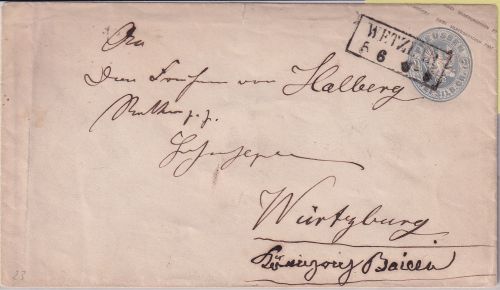 Preussen - 2 Sgr. Adler Ganzsachenumschlag Ra2 Wetzlar n. Würzburg 186(?)