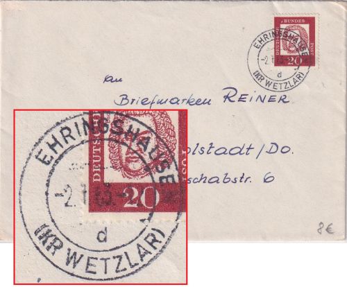 BRD - Ehringshausen (Kr. Wetzlar) apt. Tagesstpl. Brief n. Ingolstadt 1963