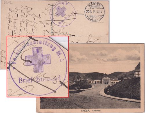 DR - Haiger (Dillkr.) 1918 Feldpostkarte/AK Bahnhof Vereinslazarettzug M3