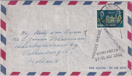 Niederl. Antillen - 25 C. Freimarken Luftpostbrief Aruba - Valkenburg 1962
