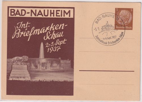 DR - Bad Nauheim Int. Briefmarkenschau 1937 Privatganzsache + SST
