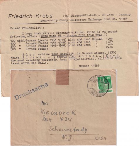 Bizone - 10 Pfg. Bauten Drucksache n. USA Nieder-Wöllstadt - Schenectady 1951