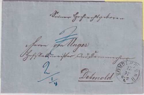 Thurn & Taxis - Homburg v.d.H. 17/11 K1 Portobrief n. Detmold 1863
