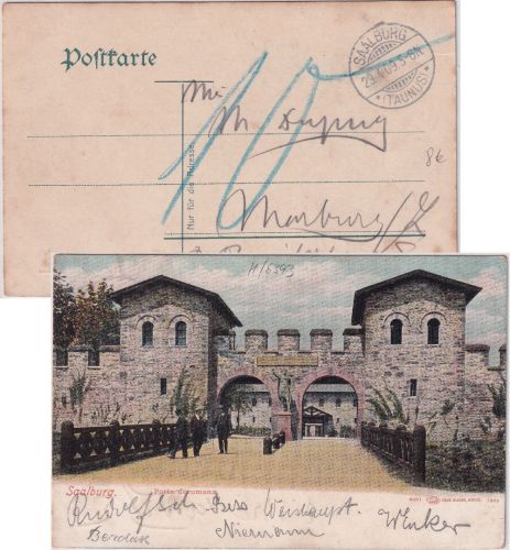 DR - Saalburg 29.4.09 unfrankierte Ansichtskarte n. Marburg - Nachporto