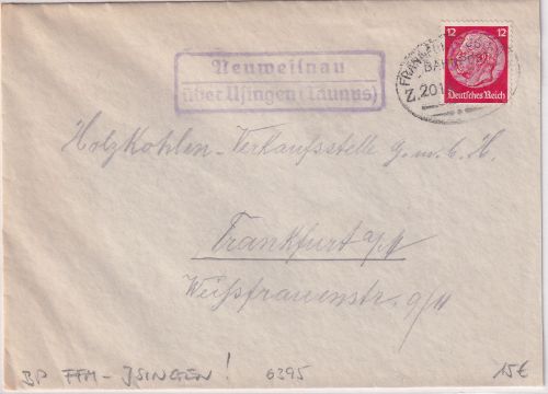 DR - Neuweilnau ü. Usingen (Taunus) Landpost-Ra2 Brief Bahnpost FFM Jsingen 1938
