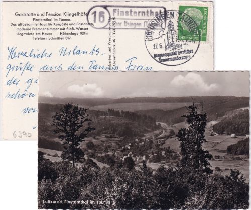 BRD - (16) Finsternthal ü. Usingen (Taunus) Landpost-Ra2 Ansichtskarte 1957
