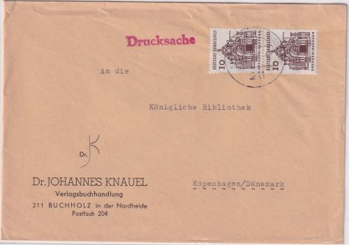 BRD - 2x10 Pfg. Bauwerke I Drucksache n. DÄNEMARK Buchholz - Kopenhagen 1966