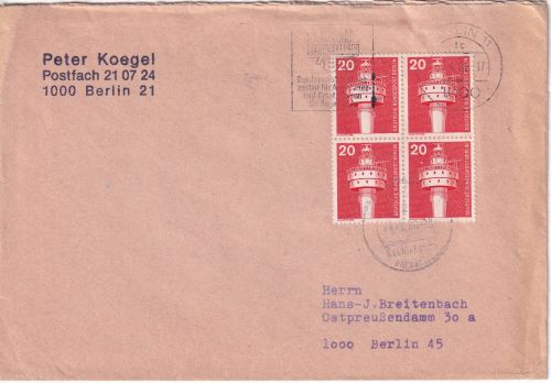 Berlin - 4x20 Pfg. I&T Ortsbrief/2. Gew.stufe Berlin 11 - 1986