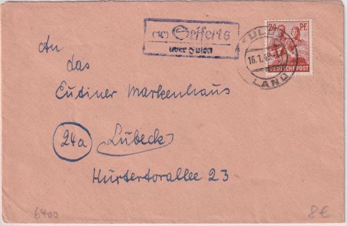 All.Bes. - Seiferts ü. Fulda Landpost-Ra2 Brief n. Lübeck 1948