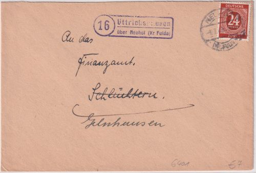 All.Bes. - (16) Uttrichshausen ü. Neuhof (Kr. Fulda) Brief n. Schlüchtern 1946