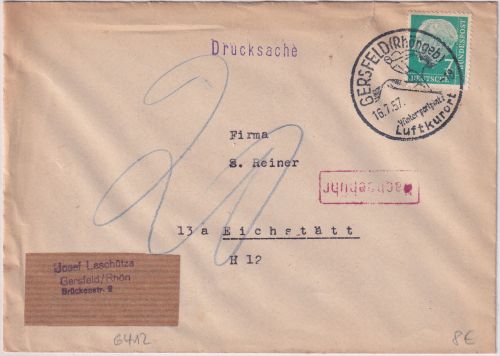 BRD - Gersfeld 1957 Handwerbestpl. Drcuksache n. Eichstätt - Nachgebühr