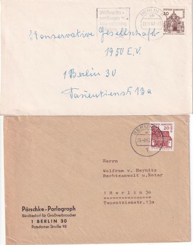 Berlin - 10+20 Pfg. kl. Bauwerke Ortsbrief/1.+2, Gew.stufe Berlin 11 1967