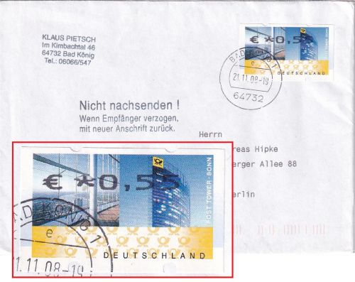 BRD - 0,55€ ATM Fehlverwendung Brief Bad König - Berlin 2008