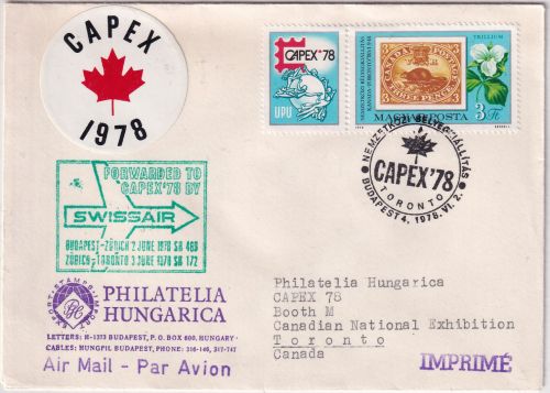 Ungarn - CAPEX Zuleitungspost Swissair Sonderflug Budapest Zürich Toronto 1978