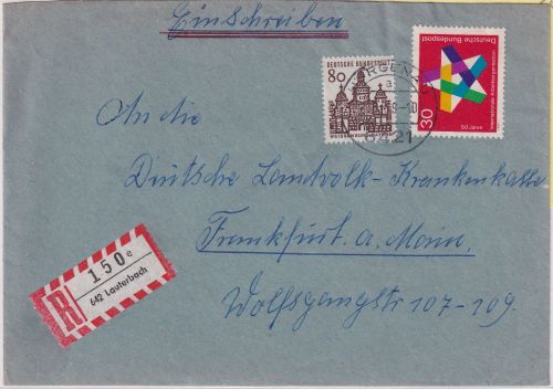 BRD - 6421 Hörgenau/Lauterbach Postst. I Einschreibebrief n. Frankfurt a/M 1969