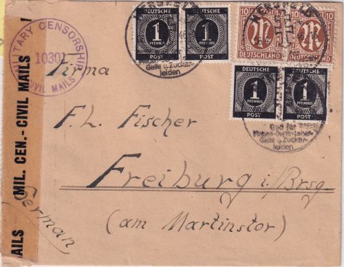 All.Bes. - 4x1 Pfg. Ziffer u.a. Zensurbrief Hersfeld - Freiburg 1946
