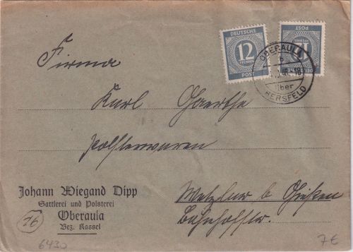All.Bes. - Oberaula ü. Hersfeld Poststelle I Brief n. Wetzlar 1946