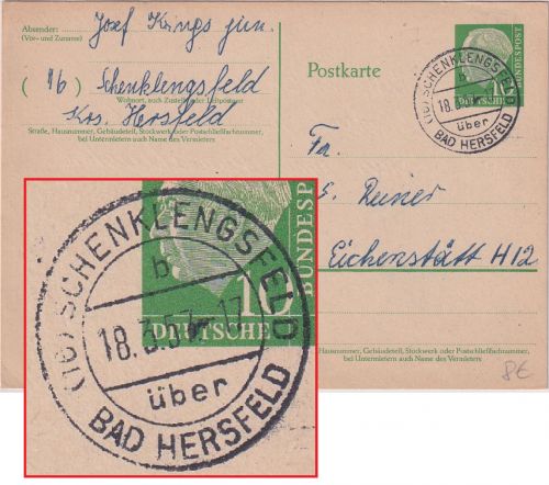 BRD - (16) Schenklengsfeld ü. Bad Hersfeld Poststelle I Ganzsache 1957