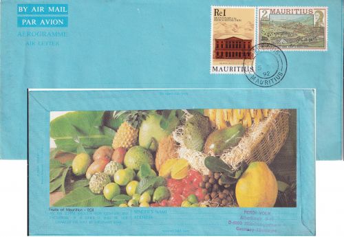 Mauritius - 2 P. Ganzsache/Aerogramme + Zusatz Port Louis - Köln 1992
