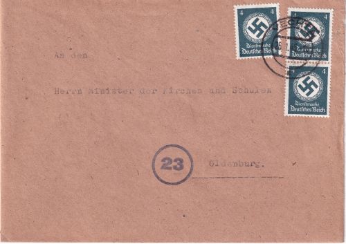 DR - 3x4 Pfg. Hkr. Dienstbrief Vechta - Oldenburg 26.1.45