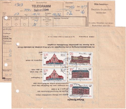 DDR - 2x1,20 M. Hist. Postgebäude u.a. Telegramm Hadmersleben - Graal 1990