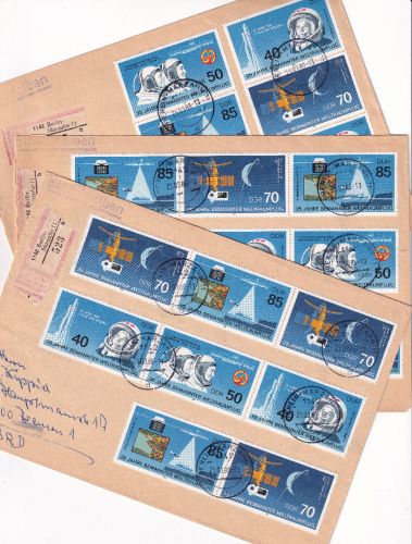 DDR - 25 J. Bemannter Raumflug 3 Einschreibebriefe/FDC div. Zusammendrucke 1986