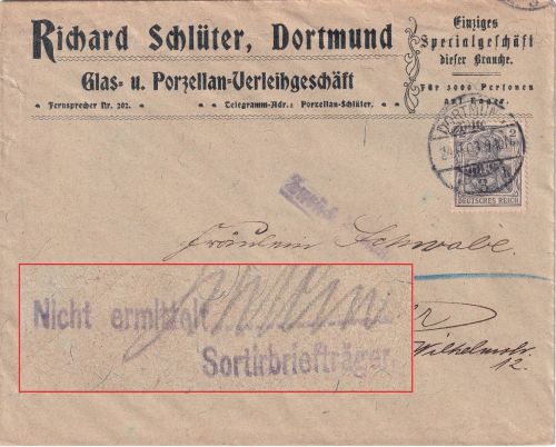 DR - 2 Pfg. Germania/o.Wz. Firmenortsbrief Dortmund 1903 "Sortierbriefträger"