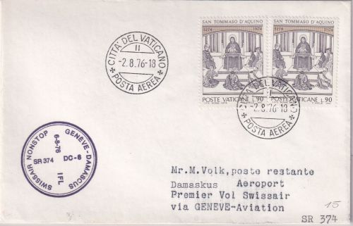 Vatikan - Swissair Firstflight Genf Damaskus 1976 Zuleitungspost
