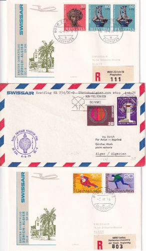 Schweiz - Swissair Firstflight Zürich Algier 1976 + 2x Zuleitungspost