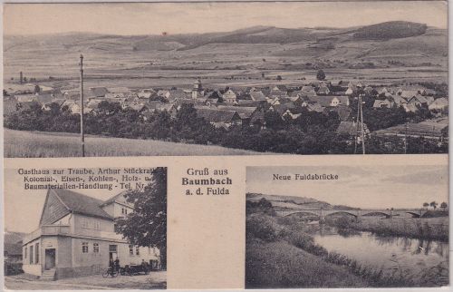 Hessen - Baumbach a.d. Fulda Gasthaus Ortsansicht etc. sw-Mehrbild-AK ca. 1910