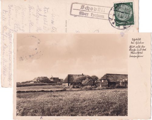 DR - Schobüll ü. Husum Landpost-Ra2 entspr. AK n. Elmshorn 1937