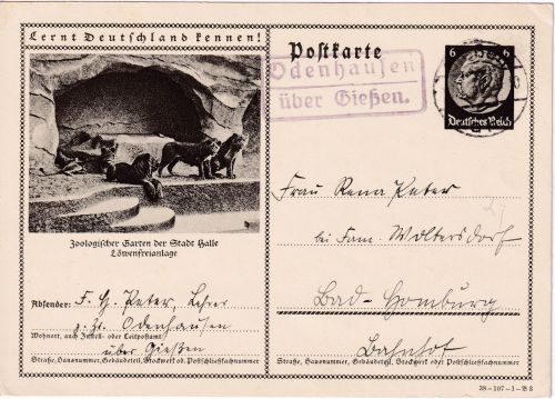 DR - Odenhausen ü. Giessen Landpost-Ra2 Bildganzsache n. Bad Homburg 1939