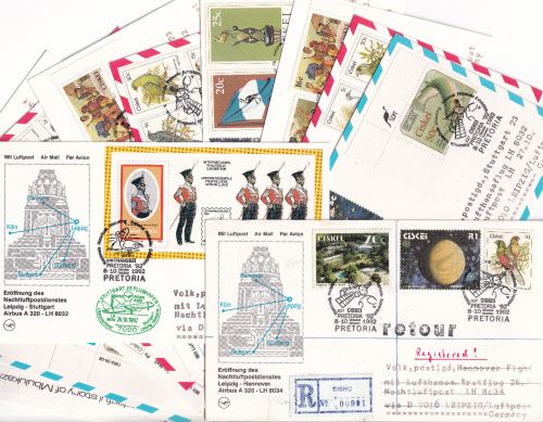 Ciskei - 12 Luftpostbelege, Zuleitungspost LH-NACHT-Erstflüge 1992