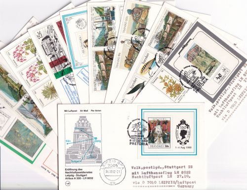 Transkei - 10 Luftpostbelege, Zuleitungspost LH-NACHT-Erstflüge 1992