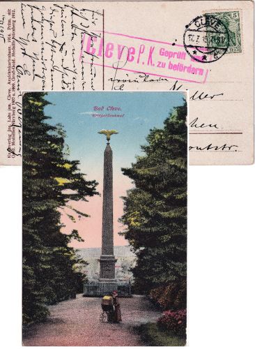 DR - 5 Pfg. Germania Karte Cleve - Aachen 1915 Zensur Cleve P.K.