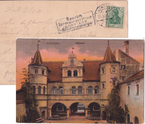 DR - 5 Pfg. Germania Karte Konstanz - Straßburg 1915 Zensur Konstanz XIV. AK