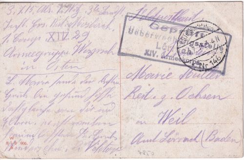 DR - K.D. Feldpoststation Nr 146 Feldpostkarte (Armeegruppe Woyrsch) - Weil 1915