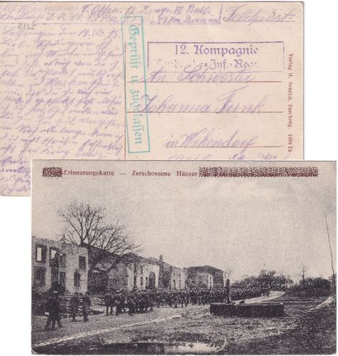 DR - "Geprüft und zugelassen" grüner Ra1 Feldpost/AK Lothringen - Wakendorf 1915