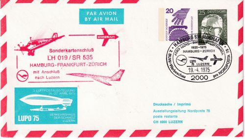 BRD - Lupo'75 Luftpost-Privatganzsache/Umschlag SST Hamburg-Flughafen 1975